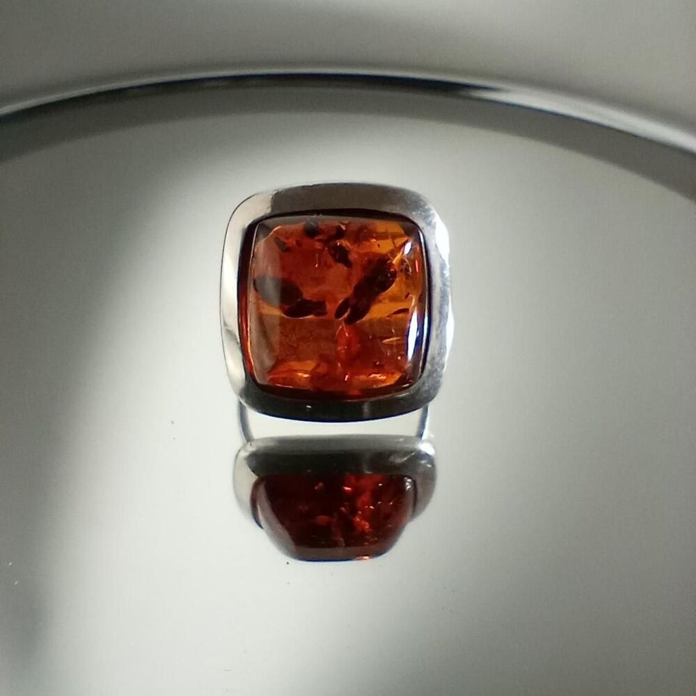 Vintage Square Baltic Amber and Solid Sterling Silver